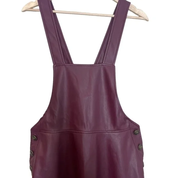 Anthropologie Maeve Faux Leather Pinafore Dress Plum Side Buttons Back Bow Sz XS - Picture 4 of 16